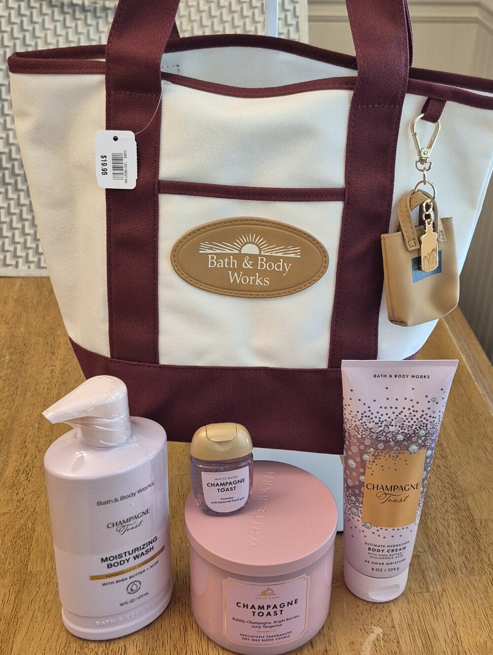 Bath & Body Works Champagne Toast Gift SET - Body Wash Candle Body Cream Tote